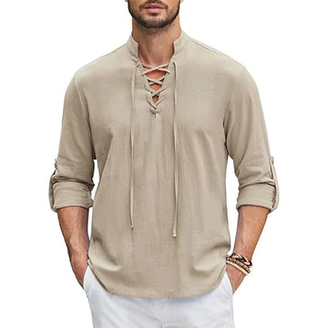 Men’s Renaissance Pirate Shirt – Medieval Viking Cotton Linen Long Sleeve Top | Halloween & Cosplay Costume