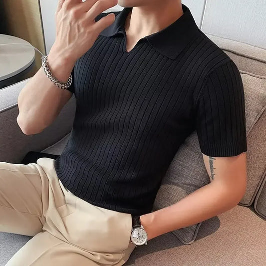 Men’s Slim Fit Striped Ice Silk Polo