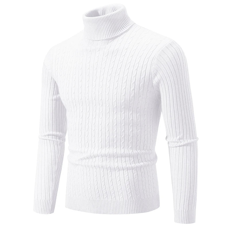 Men’s High Neck Turtleneck Sweater – Solid Colour Knitted Wool Pullover, Warm Casual Winter Top
