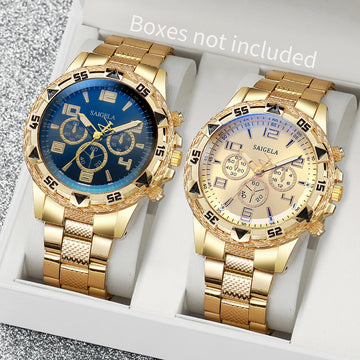 2PCS Men’s Business Watch Set – Fashion Arabic Dial Quartz Watches with Stainless Steel Band (No Box)