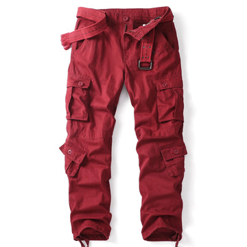 AKARMY Men’s Cargo Trousers – Cotton Camo Work & Hiking Pants with 8 Pockets (No Belt)