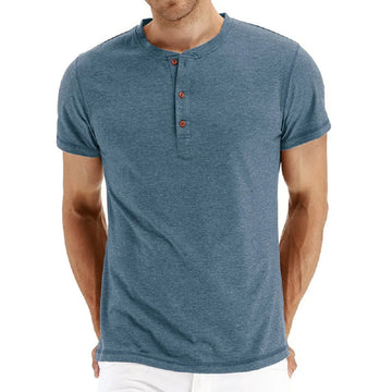 Men’s Cotton Henry Neck T-Shirt – Slim Fit Short Sleeve Top | Solid Colour Fashion Tee