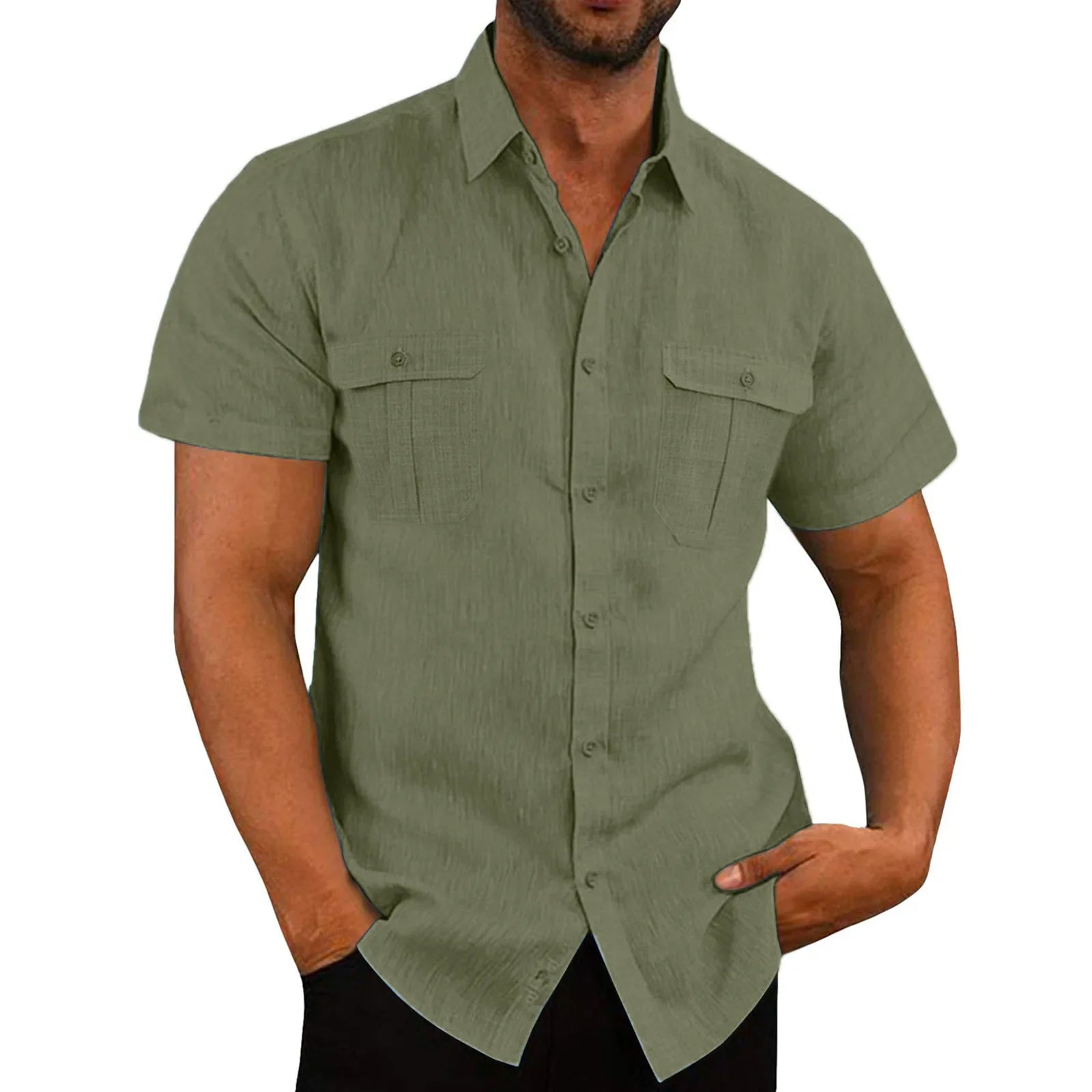 Men’s Cotton Linen Short Sleeve Shirt – Summer Casual Beachwear | Solid Colour Comfort Fit Plus Size M-5XL