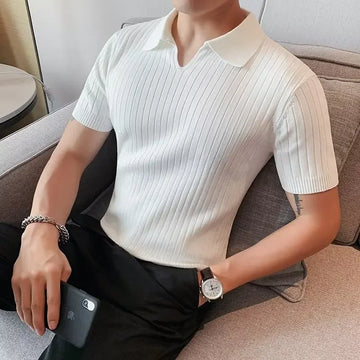 Men’s Slim Fit Striped Ice Silk Polo