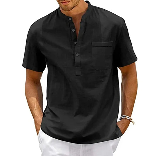 Men’s Cotton Linen Henley Shirt