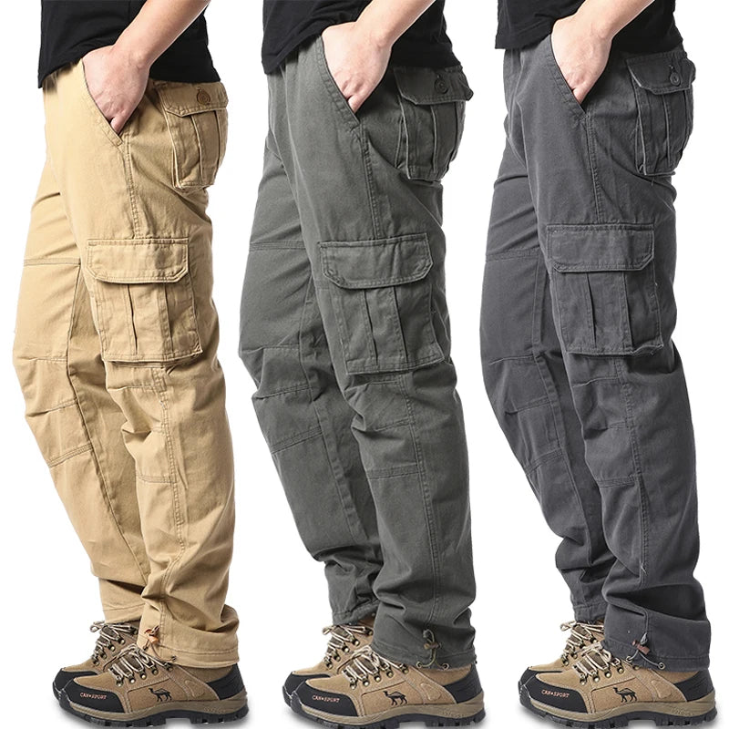 Men’s Large Pocket Cargo Pants – Cotton Tactical Joggers with Elastic Waist | Loose Outdoor Work & Sports Trousers