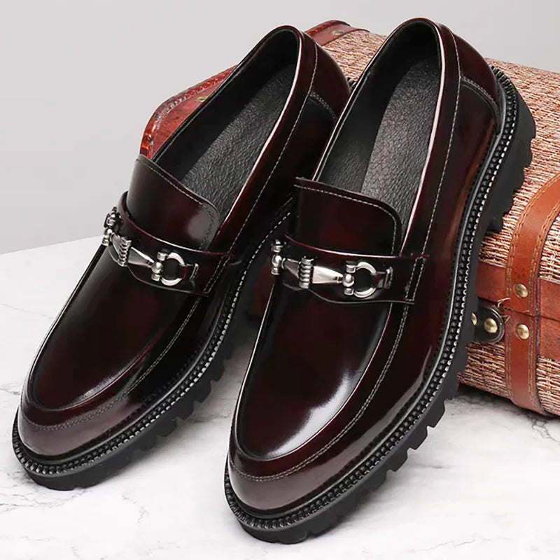 Men Luxury Loafers High Quality Metal Decorative Thick Soled Slip on Fashion Leather Shoes Business Formal Shoes Men Shoes