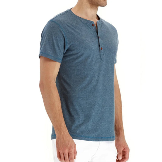 Men’s Cotton Henry Neck T-Shirt – Slim Fit Short Sleeve Top | Solid Colour Fashion Tee