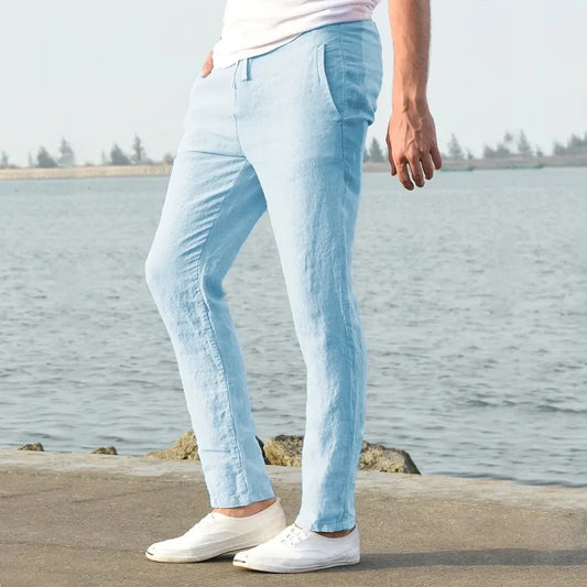 Men’s Cotton Linen Trousers – Breathable Solid Colour Casual Pants, Autumn Streetwear, Sizes S-3XL