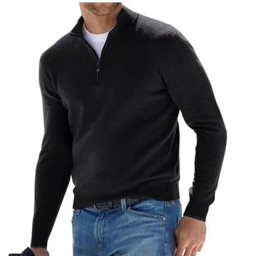 Men’s Autumn Half-Zip Sweater – Warm Solid Colour V-Neck Pullover, Casual Slim Long Sleeve Winter Top