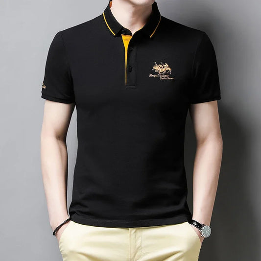 Men’s Summer Embroidered Cotton Polo Shirt – Short Sleeve Casual Top | Comfortable & Breathable Fashion Tee