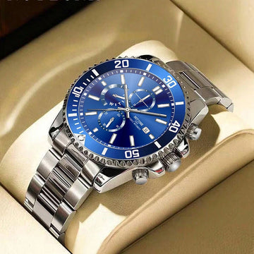 Luxury Men’s Business Watch – Silver Quartz Wristwatch with Luminous Dial