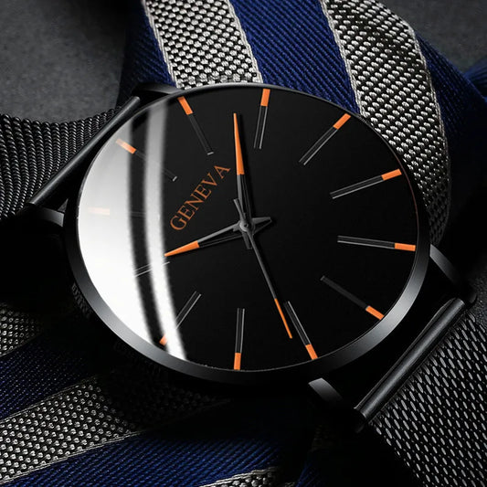 Men’s Minimalist Watch – Ultra-Thin Stainless Steel Mesh Strap Business Quartz Wristwatch