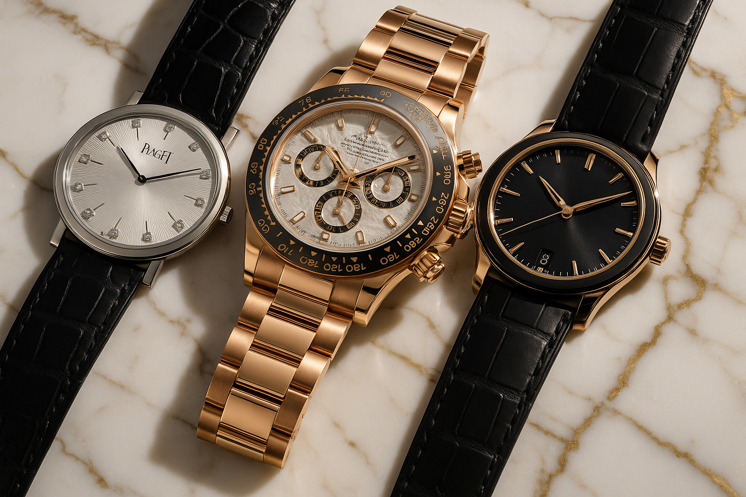 make a collection of tree watches elegant men that appears to be expensive